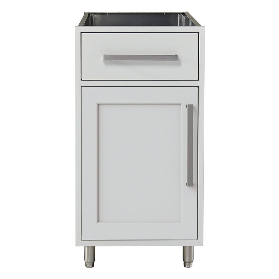 a white cabinet with a drawer and a door